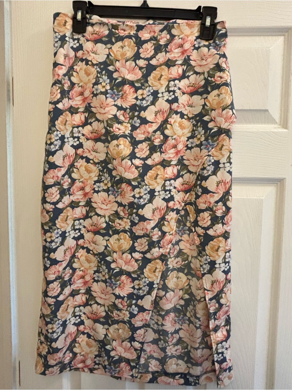 Abercrombie & Fitch Navy Floral Midi Skirt with Pink & Cream Blooms